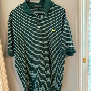Master’s Collection Green Polo Shirt with Horizontal Stripes and Classic Collar
